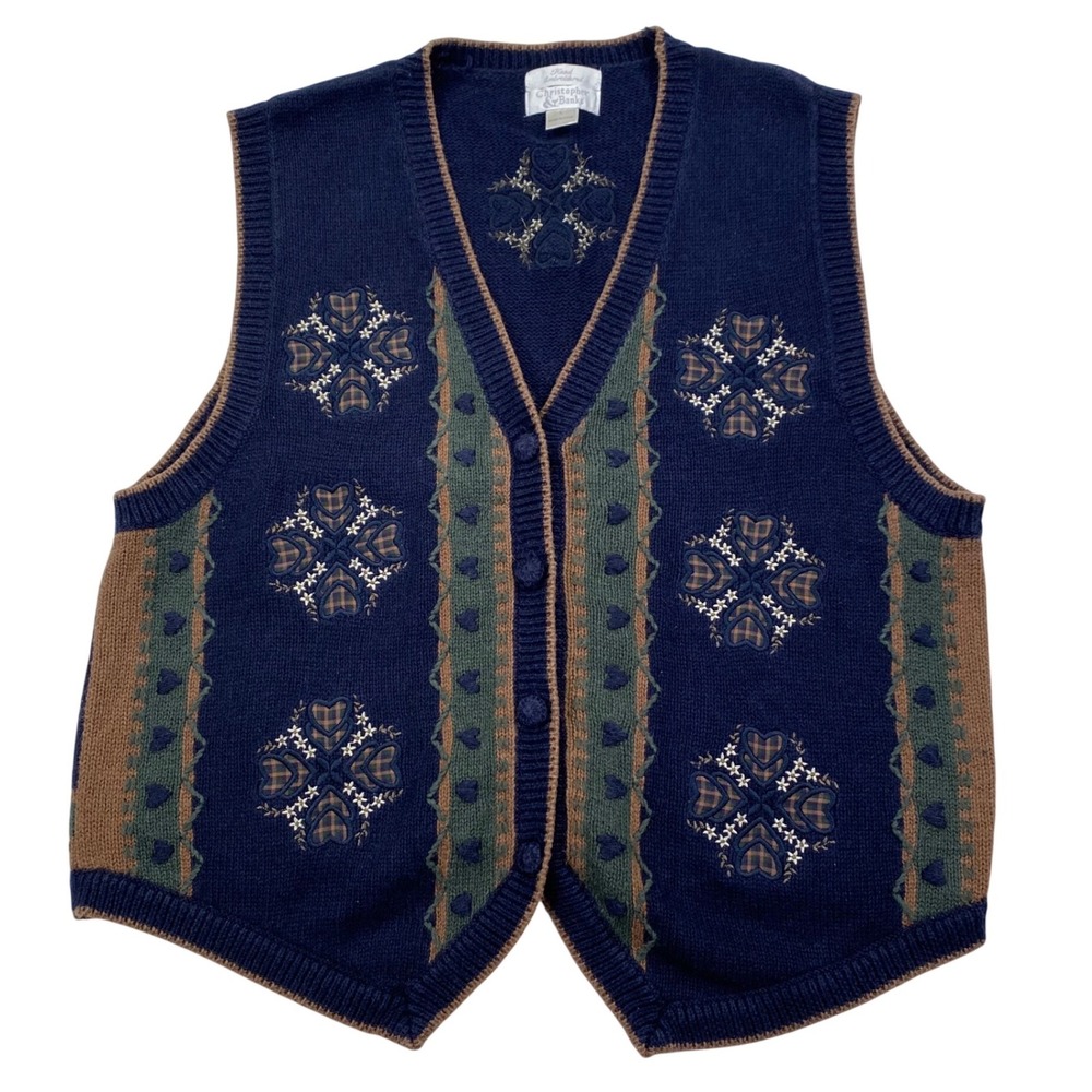 Vintage Y2K Christopher Banks Embroidered Sweater Vest L Cottagecore Grandmacore
